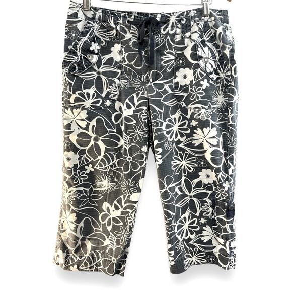 GLORIA VANDERBILT Vintage RETRO tropical floral capris in gray & white SZ 10 - Picture 1 of 13
